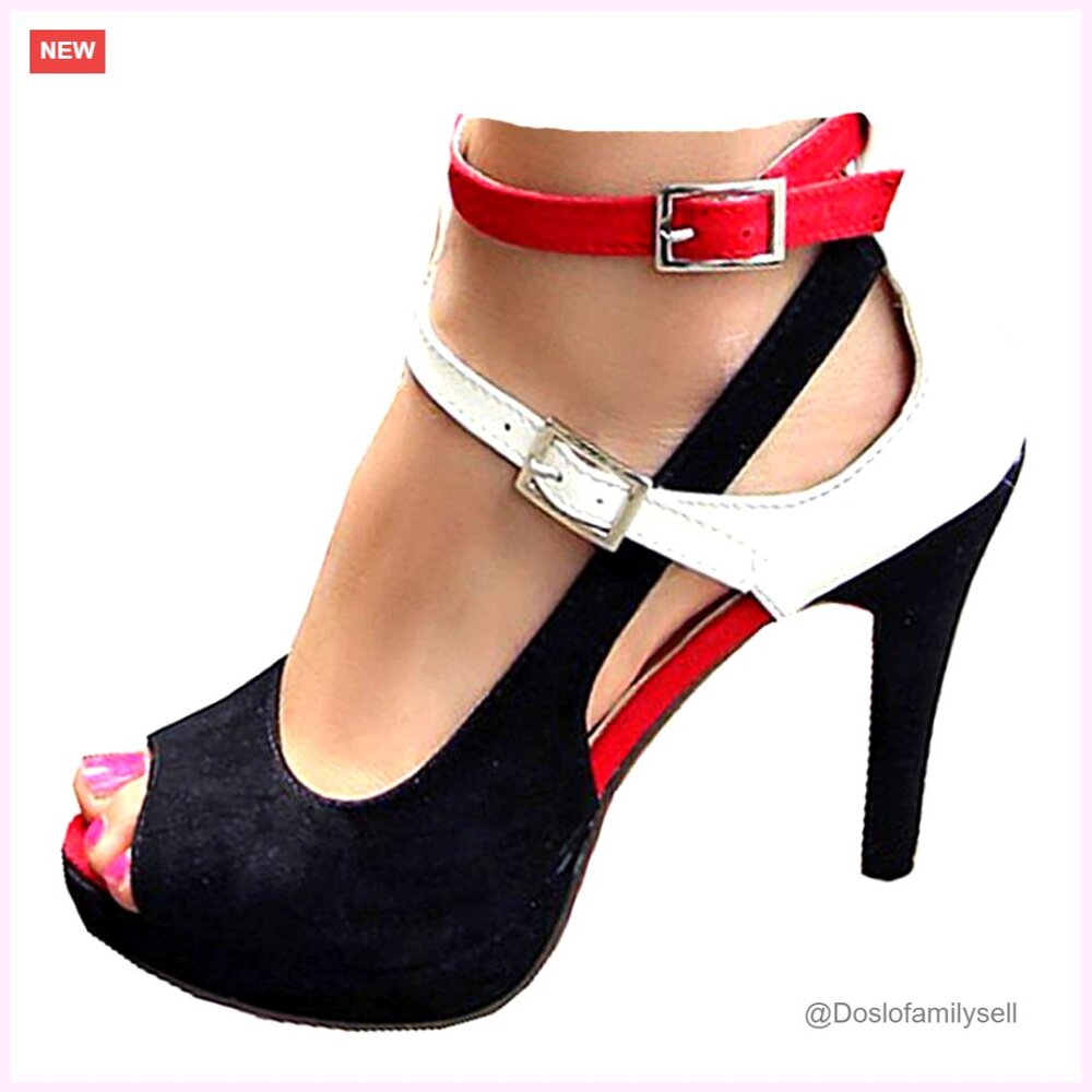 Women's Ankle Strap Heeled Sandals Platform Open Toe Dress Shoes